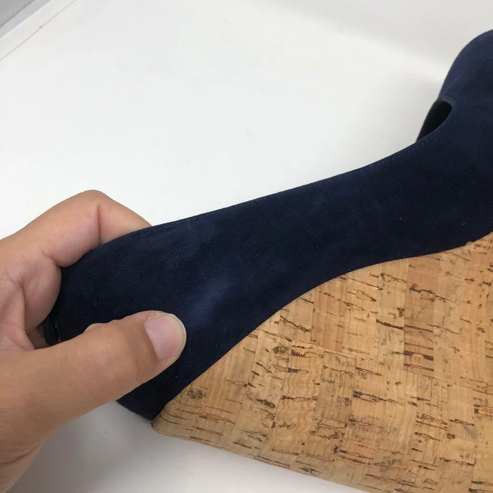 Stuart Weitzman Wedge Pumps Womens 9.5 Navy Blue Suede Cork Platform